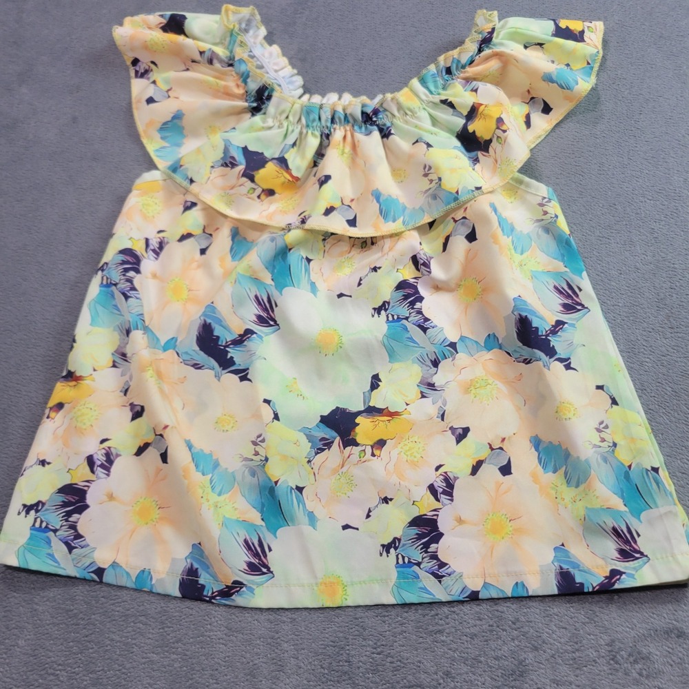 SHEIN Girl Size 10 Floral Ruffle Off-The-Shoulder Blouse Yellow Blue Cottagecore